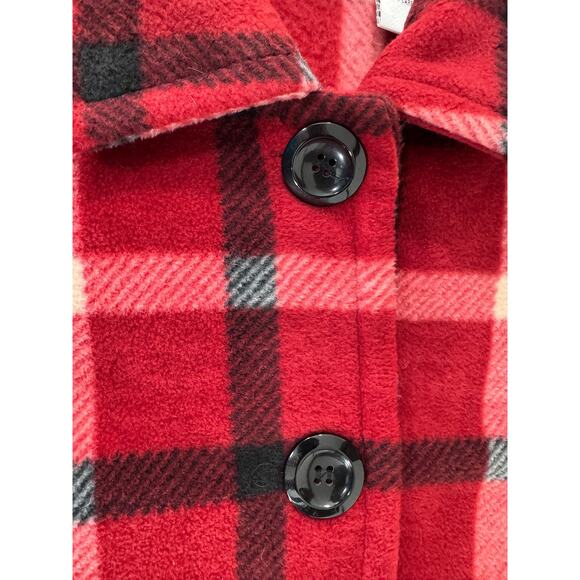"BROWNSTONE STUDIO" Button Up Fuzzy Fleece Blazer Cardigan Jacket Red Plaid SZ L - Picture 7 of 8